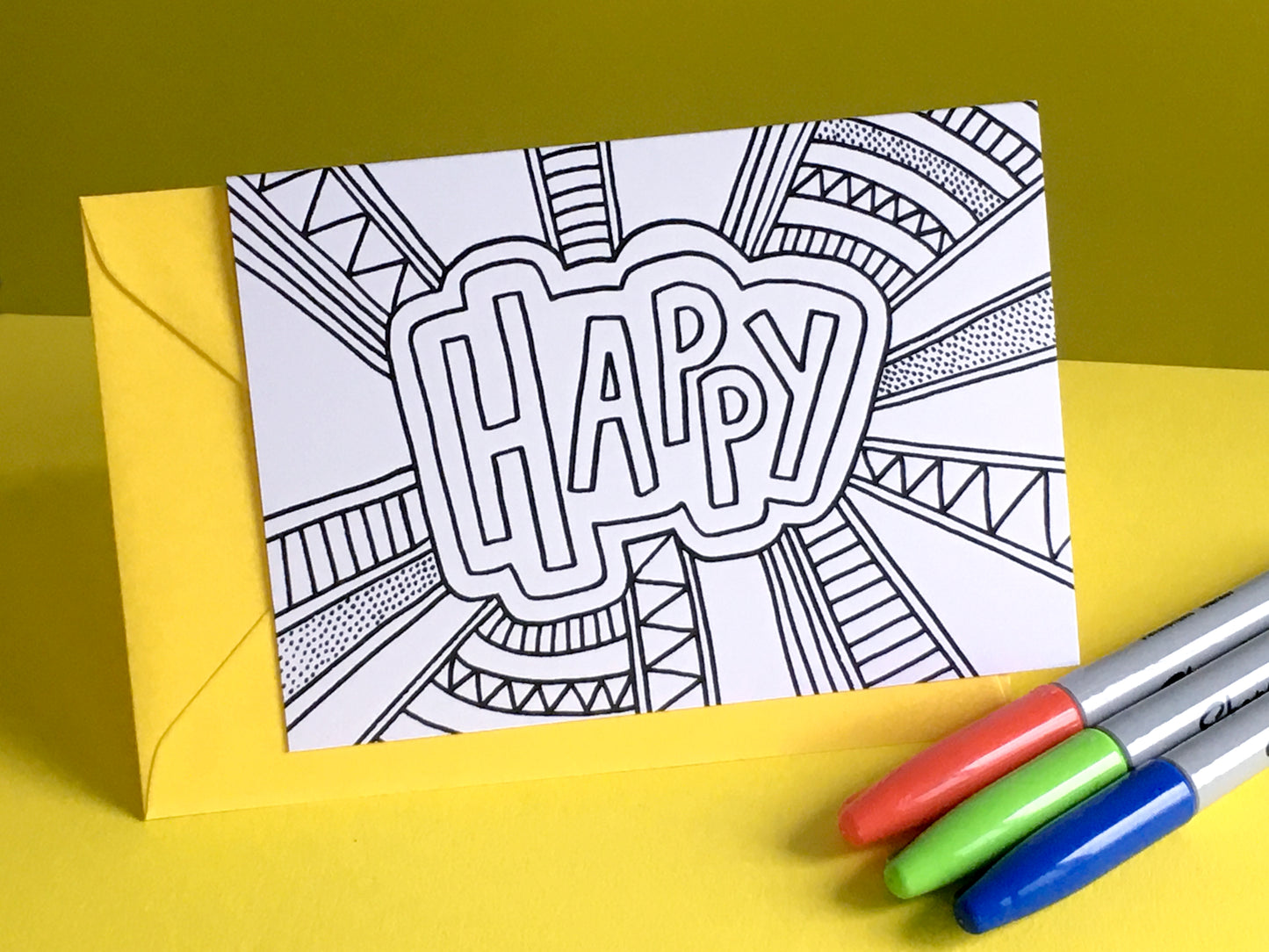 HAPPY – Colouring In Greeting Card