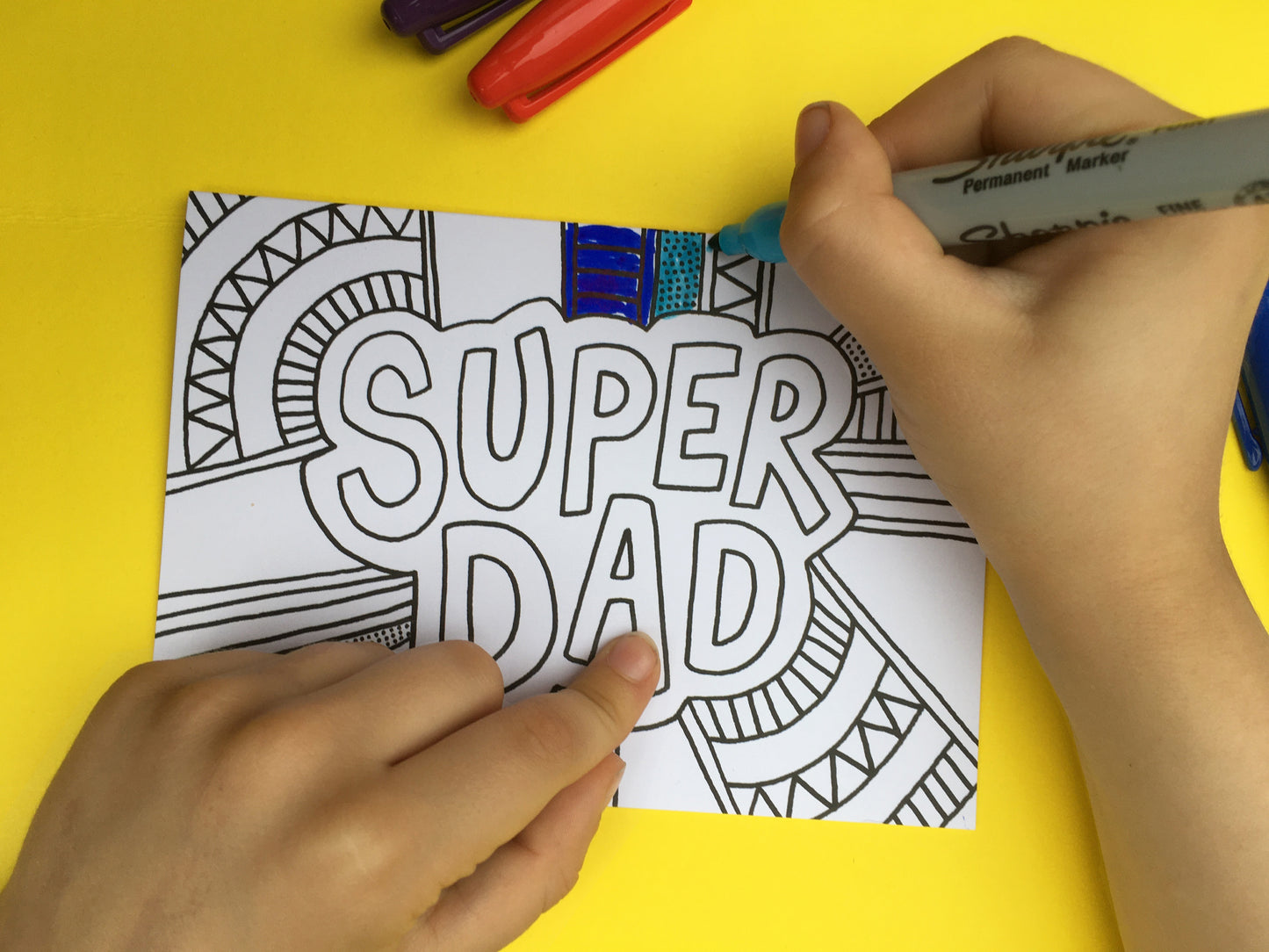 SUPER DAD – Colouring In Greeting Card