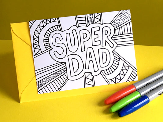 SUPER DAD – Colouring In Greeting Card